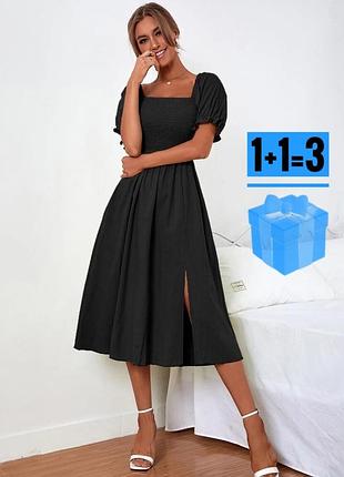 🥰 базова чорна міді сукня на резинці shein 2xl