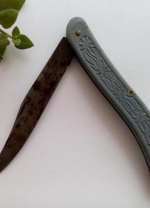 Кухонный складной советский нож харків ссср с карболитовой ручкой стальной2 фото