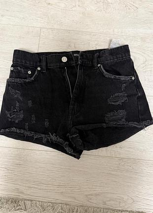 Шорти zara чорні джинсові з потертостями, xs/s