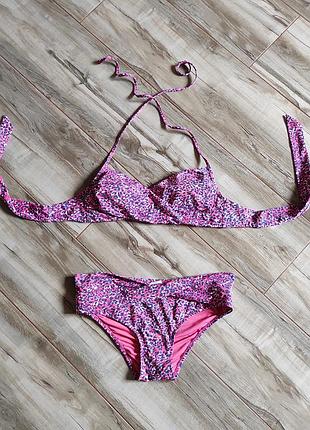 Рожевий ліф від купальника ellen amber 38c / 85c (чашка c, розмір s/m) з леопардовим принтом