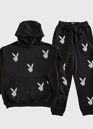 Спортивний костюм з рефлективним принтом playboy | худі + джогери xl, бордовый