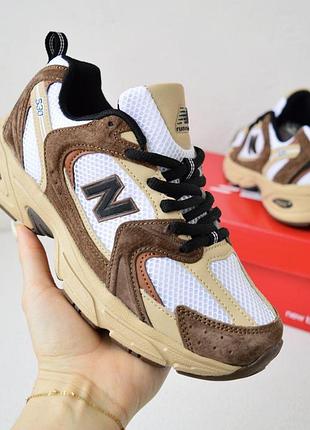 Кроссовки женские new balance 530 белые с коричневым замша сетка нью беленс 530 на весну, лето, осень 2026 39(24.5см)