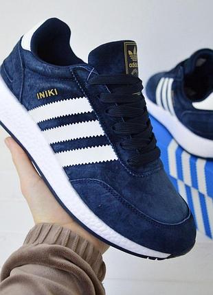 Чоловічі кросівки adidas iniki темно-сині з білим модні замшеві кросівки адідас ініки чудової якості 44(28см)