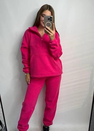 Теплий жіночий костюм teddy малиновий xl-2xl