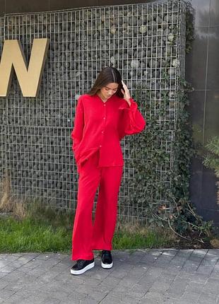 Костюм-трійка жіночий літній з шортами і брюками червоний xl-xxl