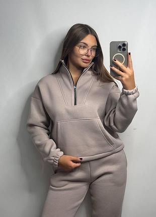 Флисовый спортивный костюм с молнией капучино xl-2xl