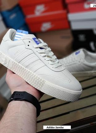Жіночі шкіряні бежеві adidas samba women весна літо осінь | кросівки адідас самба бежеві 41(26.5 см)