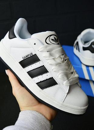 Жіночі кросівки adidas campus білі з чорним шкіра адідас кампус на весну, літо, осінь стильні кросівки для повсякденного носіння 3