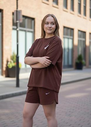 Женский летний спортивный костюм футболка с шортами коричневый xs/s