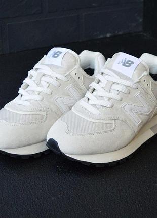 Женские зимние термо кроссовки new balance legacy 574 светло-бежевые с белым тёплым delas лезвиями 574 на зиму 40(25.5см)