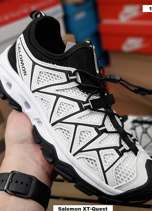 Мужские кроссовки salomon xt-quest белые с черным сквозная сетка саломон хт-квест на весну, лето 45(28.5см)