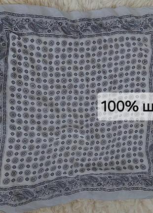 100% шёлк, серый шёлковый платок, шарф, бандана с классическим узором пейсли