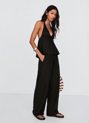 Брюки bershka elasticated waist trousers женские широкие черные