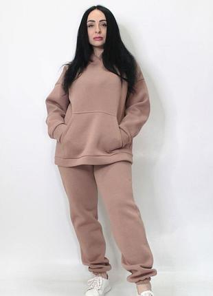 Женский спортивный теплый костюм на флисе какао m-l