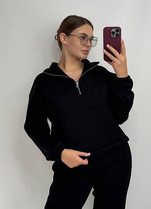 Флісовий спортивний костюм із блискавкою чорний m-l