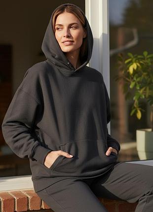 Женский спортивный теплый костюм на флисе батал черный р 4xl/5xl