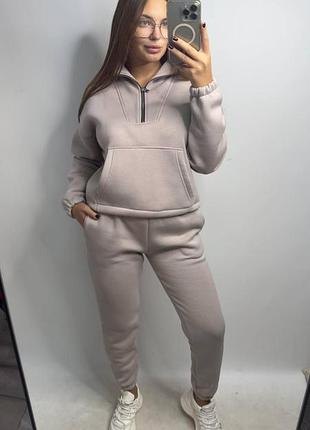 Флисовый спортивный костюм с молнией капучино xs-s