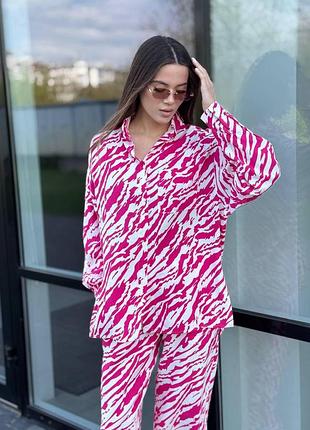 Костюм женский летний лен малиновый животные принты xl-xxl