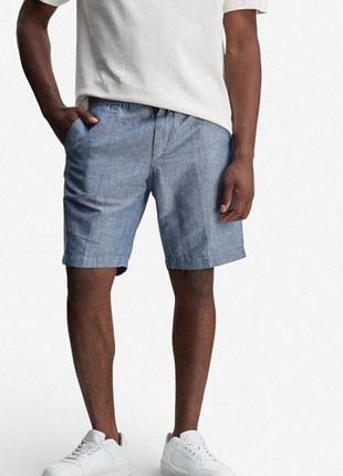 Стильные льняные мужские шорты чинос massimo dutti (размер 34) голубые / бермуды.