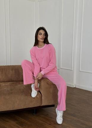 Женский спортивный костюм с широкими штанами розовый xl/xxl