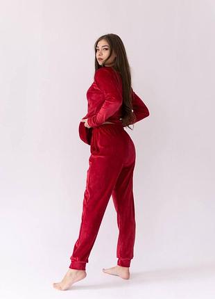 Женский спортивный велюровый костюм красный m