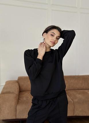Женский спортивный костюм с широкими штанами черный xl/xxl