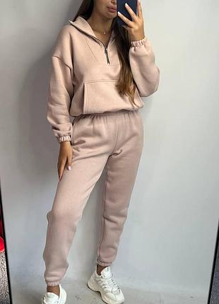 Флісовий спортивний костюм зі змійкою бежевий xl-2xl