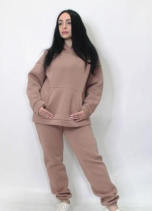 Женский спортивный теплый костюм трехнитка на флисе какао xs-s
