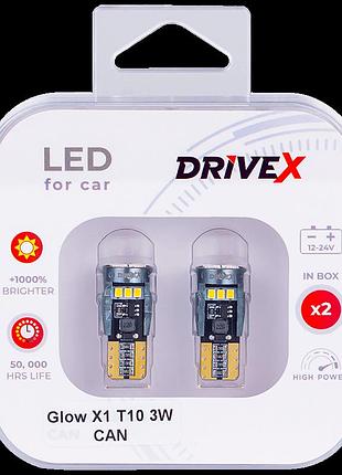 Світлодіоди в габаритні вогні. підсвітку номера та салона drivex glow x1 t10 12-24v 3w can 400lm w5w base-10mm к-т.