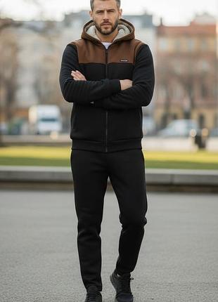 Чоловічий теплий костюм на флісі з хутром чорно-коричневий 52/54