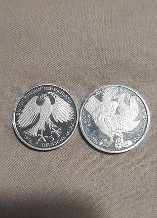 5 марок 1976 фрг ничевина. серебро. 300 лет гриммельсхаузена (мюнхен, d)