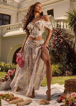 Розпродаж комплект prettylittlething костюм топ + довга спідниця