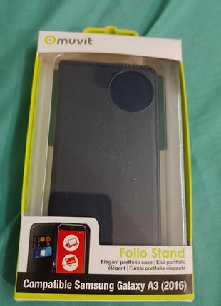 Чехол-книжка muvit folio stand создан специально для модели samsung galaxy a3 (2016)