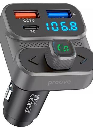 Автозарядка proove fm launcher luxor se, 36w, bluetooth 5.3, fm-трансмітер, pd + qc 3.0, usb + type-c, сіра