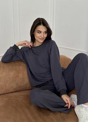 Женский спортивный костюм с широкими штанами серый m/l