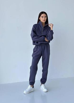 Флисовый спортивный костюм с молнией графит m-l