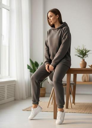 Женский спортивный теплый костюм на флисе батал серый р 4xl/5xl