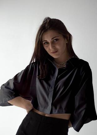 Укорочена блуза, чорна, з рукавом "кажан", розмір s