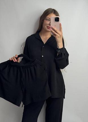 Костюм-тройка женский летний с шортами и брюками черный xs-s
