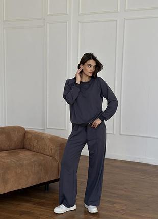 Женский спортивный костюм с широкими штанами серый xl/xxl