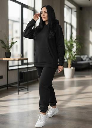 Женский спортивный теплый костюм трехнитка на флисе xl-2xl черный