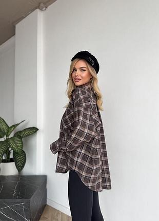 Женская рубашка в клетку oversize из турецкой фланели, коричневая, 42-44-46