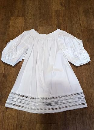 Платье  туника ,белое нарядное, объемные рукава буфы фанарик, bubblee paris, cotton