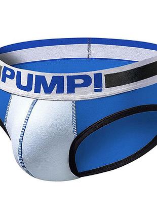 Стильные хлопковые трусы брифы pump синие с голубой вставкой xxl