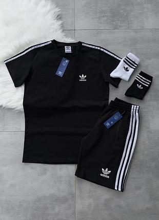 Комплект чоловічий футболка+шорти adidas! летний комплект мужской футболка и шорты! костюм + шкарпетки у подарунок! розміри xs-3xl! бавовна 100%!
