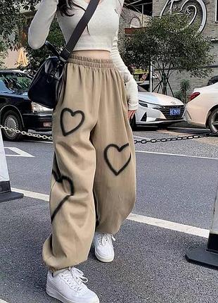 Теплые женские штаны на флисе беж