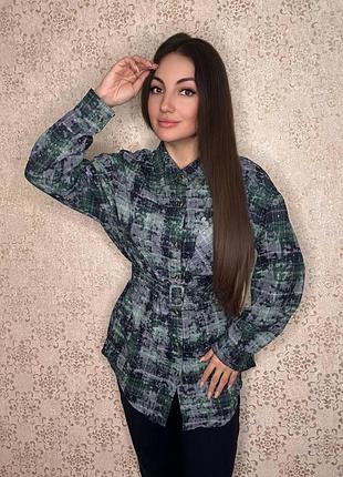 Жіноча сорочка оверсайз у клітинку зелений