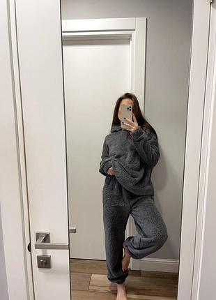Тепленький женский домашний костюм графіт, 48/50