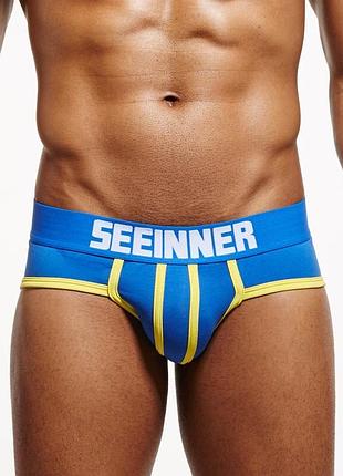 Синие слипы с желтыми вставками seeinner хлопковое нижнее белье xl