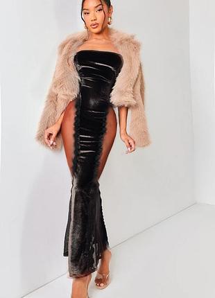 Распродажа платье prettylittlething велюровое с сетчатыми вставками